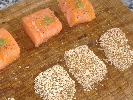 Lachs im Wasabi-Sesam-Mantel mit Gemüsesalat " Asia " - Rezept - Bild Nr. 4