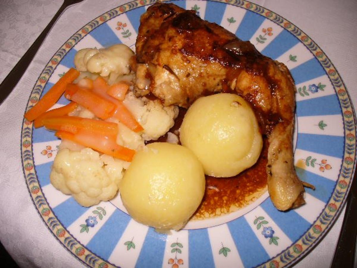 Hähnchenkeule mit Klößen - Rezept mit Bild - kochbar.de