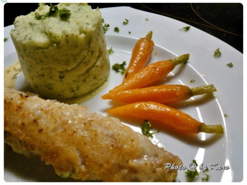 Seeteufel gebraten an Rucola Kartoffel Püree mit karamelisierten ...