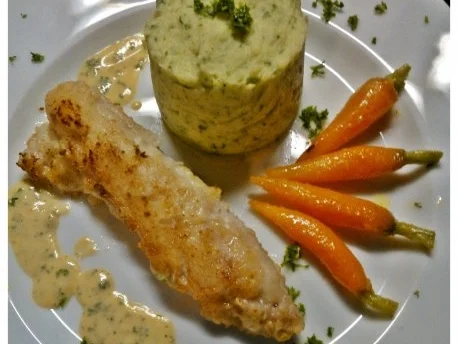 Seeteufel gebraten an Rucola Kartoffel Püree mit karamelisierten Vanillemöhrchen - Rezept - Bild Nr. 9