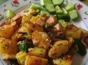 Bratkartoffel - Gurken - Leberkäsepfanne - Rezept