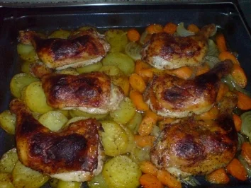 Ofenhähnchen mit Möhrengemüse - Rezept