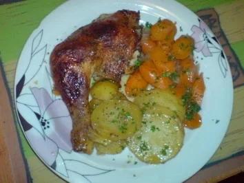 Ofenhähnchen mit Möhrengemüse - Rezept