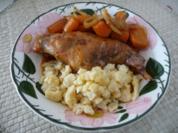 Wild & Co : Hasen / Kaninchen-Keulen, Dinkelspätzle und Salat - Rezept