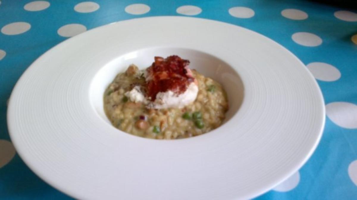 Risotto mit Pfifferlingen und Erbsen, gegrillter Picandou - Rezept ...