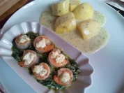 Gratinierte Gambas auf Kräuterspinat - Rezept