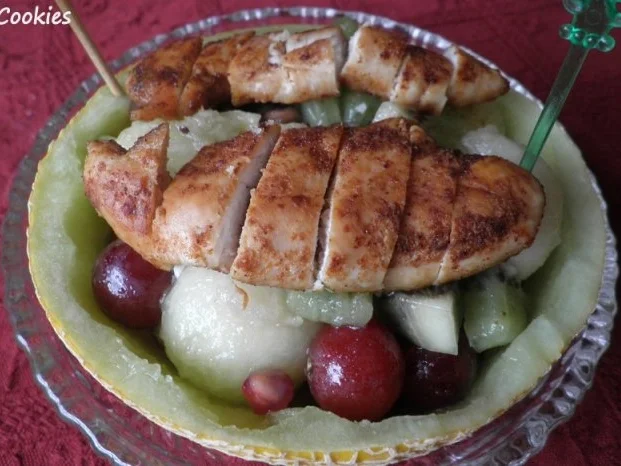 Rezept: Melonensalat und Hähnchen ... Melonensalat und Hähnchen ... - Rezept