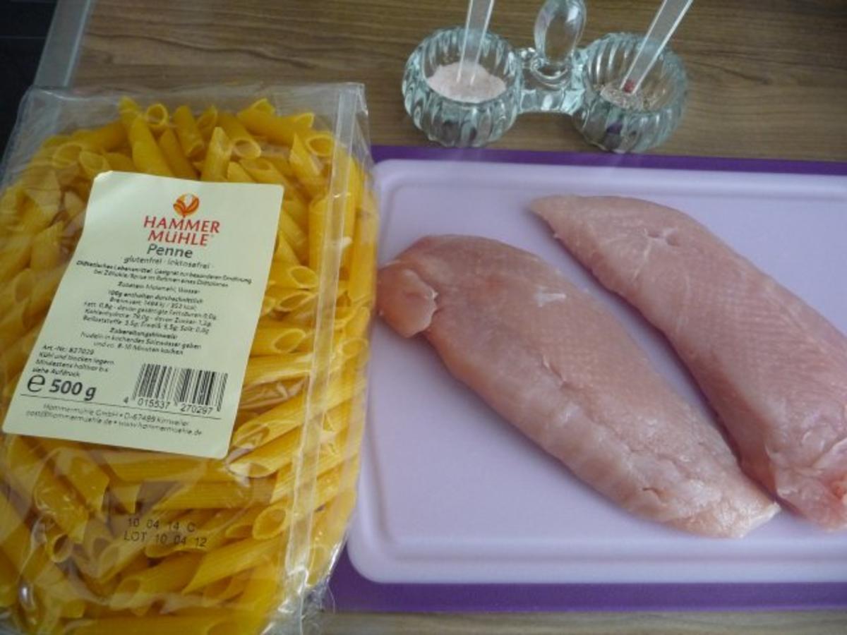 Geflügel : Putenbrust mit Kokos panade mit Gemüse an Penne - einfach ...