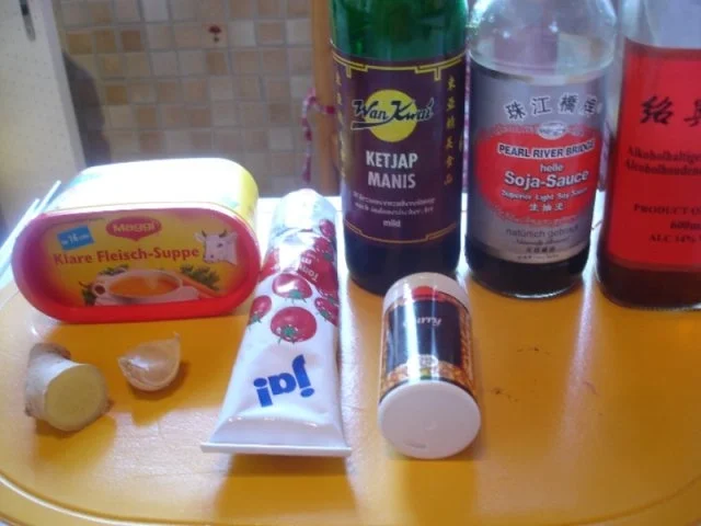 Schweinefiletspieße mit Currysauce und Backofen Pommes frites - Rezept - Bild Nr. 2