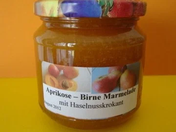 Aprikosen - Birnen Marmelade mit Mandelkrokant - Rezept