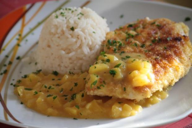 Hühnerbrust mit Kokospanade und Mango-Zimt-Soße - Rezept - kochbar.de