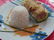 Rezept: รberbackene Zucchini mit Hack und Reis รberbackene Zucchini mit Hack und Reis - Rezept