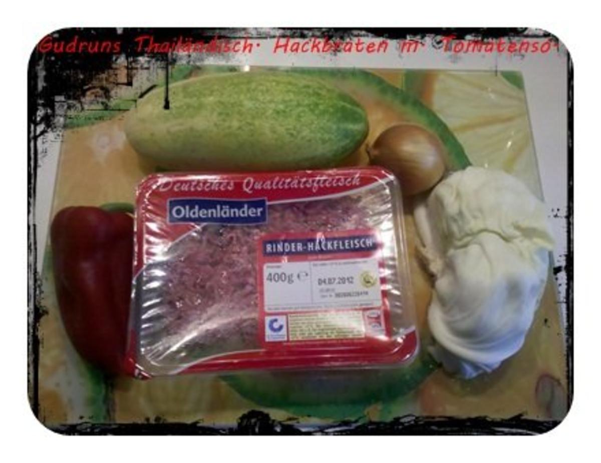 Hackfleisch: Thailändischer Hackfleischbraten mit Tomatensoße und Pellkartoffeln - Rezept - Bild Nr. 2