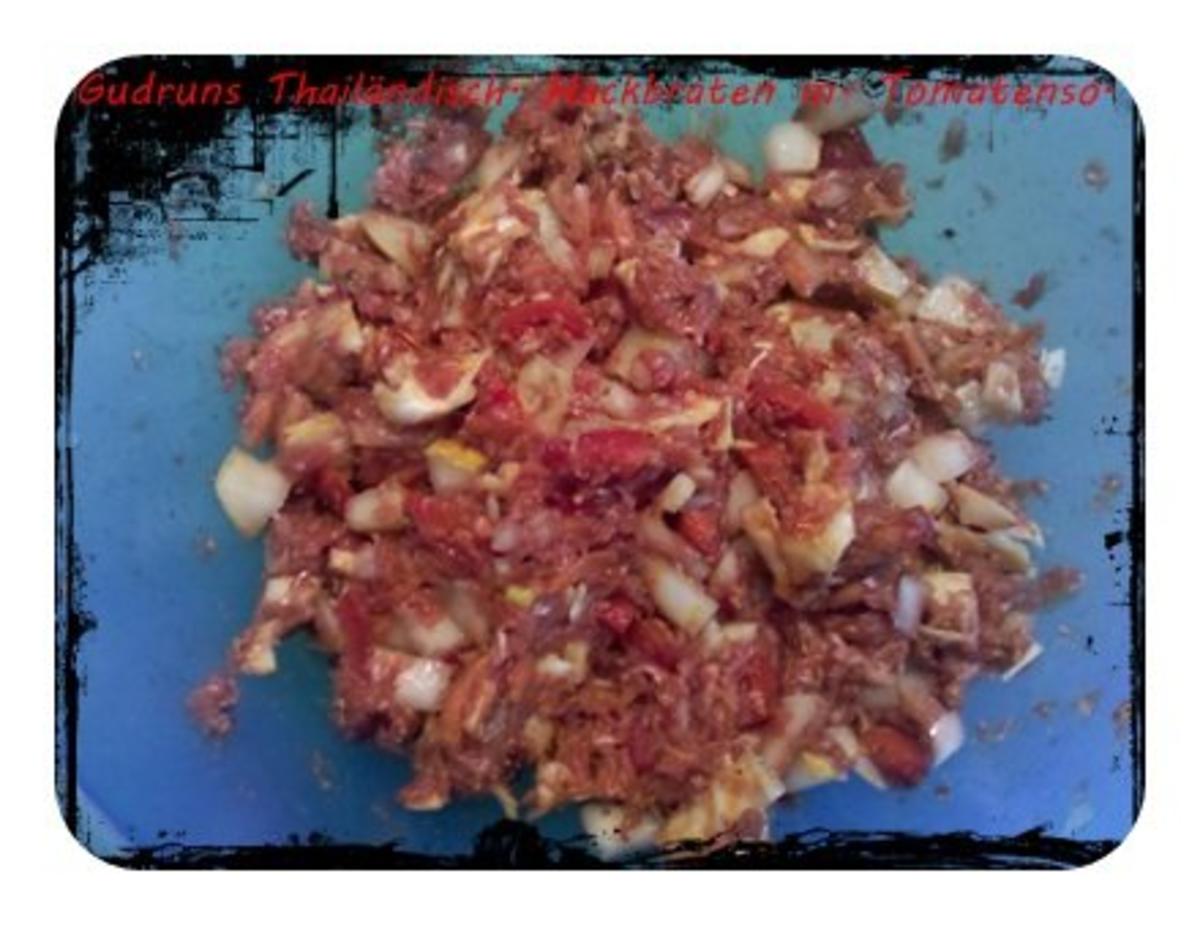 Hackfleisch: Thailändischer Hackfleischbraten mit Tomatensoße und Pellkartoffeln - Rezept - Bild Nr. 5