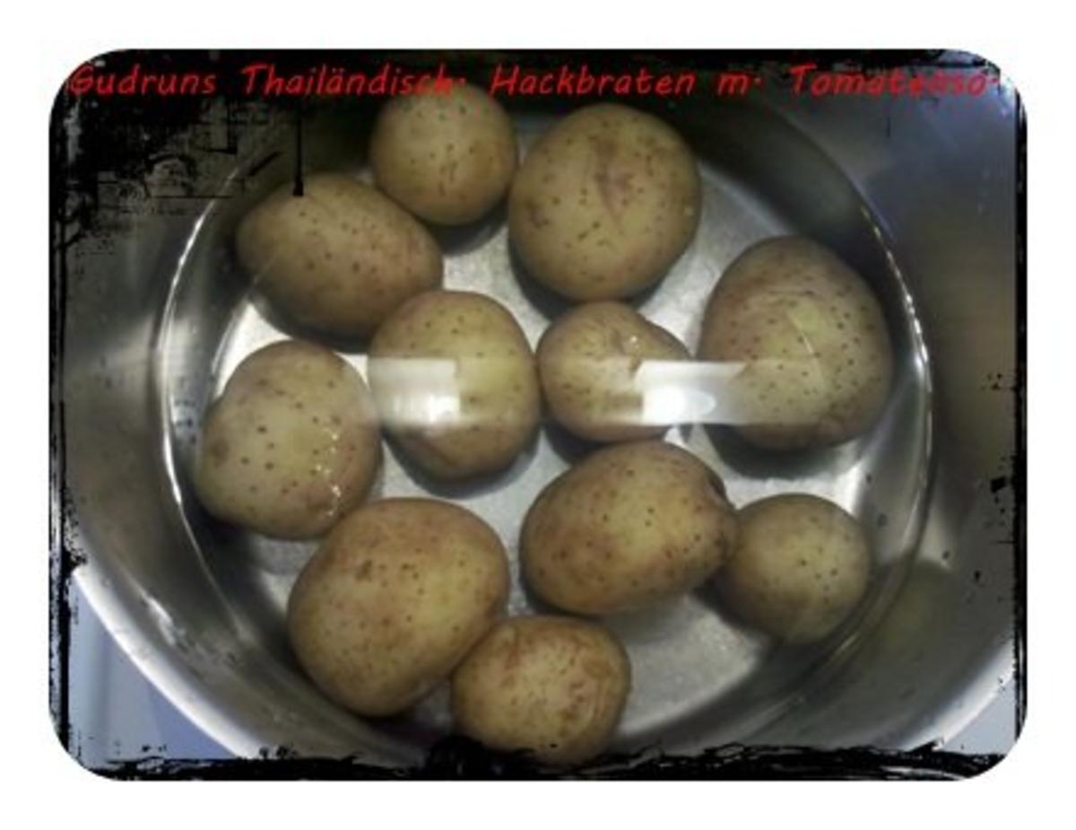 Hackfleisch: Thailändischer Hackfleischbraten mit Tomatensoße und Pellkartoffeln - Rezept - Bild Nr. 7