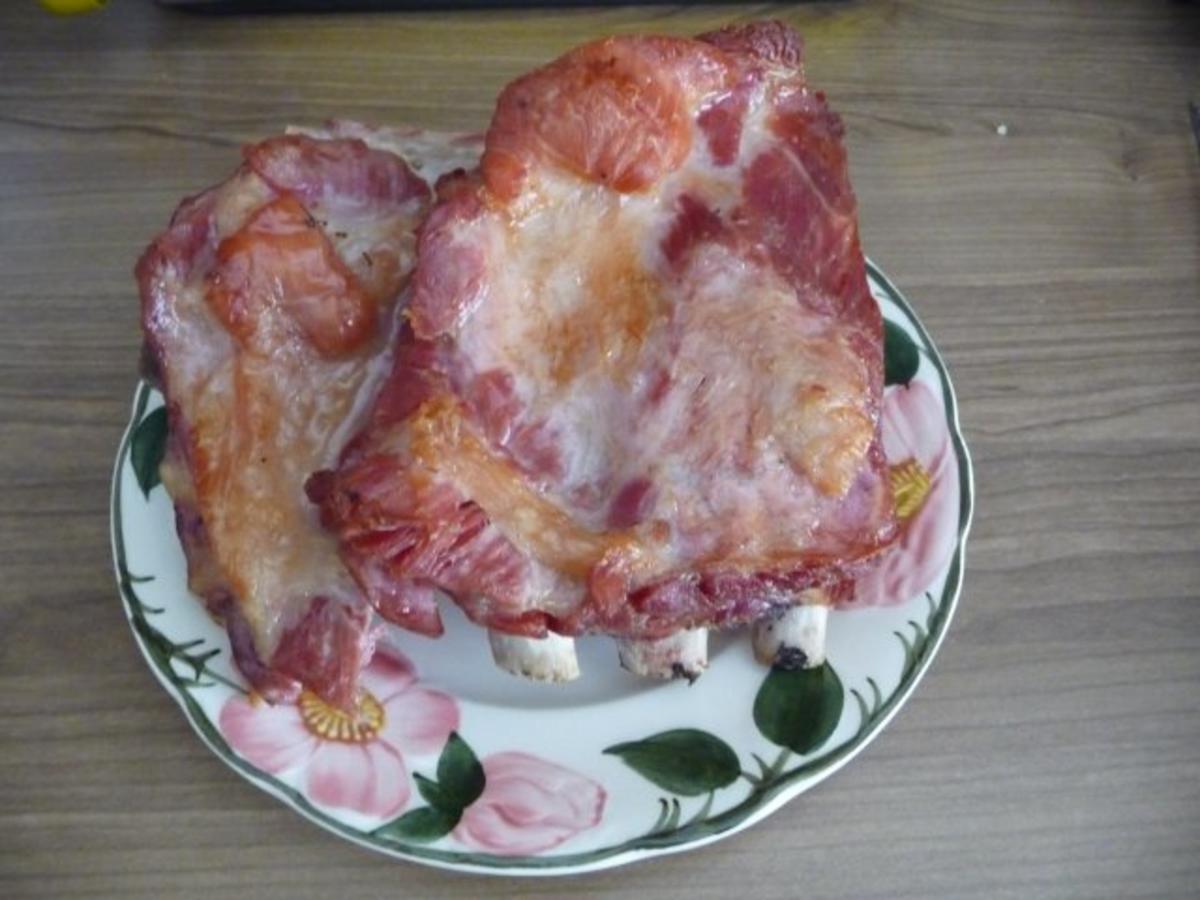 Schwein : Gegrillte Rippen aus dem Backofen mit Kartoffel-Brokkoli-Stampf und Gurkensalat - Rezept - Bild Nr. 7