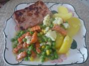 Hackfleisch : Pizza-Hackfleisch mit Salzkartoffeln und Buttergemüse in Sauce Hollandaise - Rezept