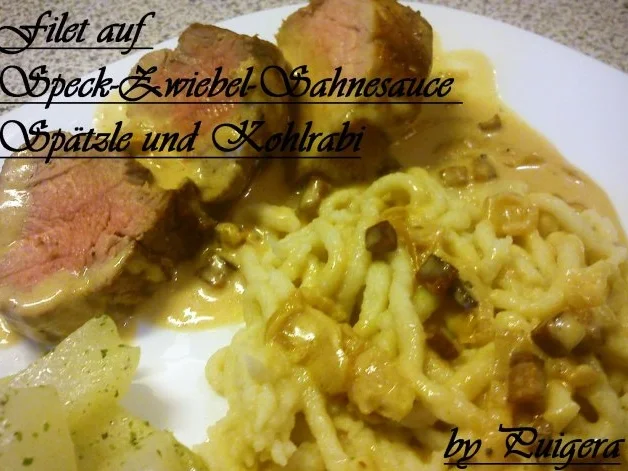 Rezept: Filet vom Schwein auf Speck-Zwiebel-Sauce und Spätzle Bild Nr. 3 Filet vom Schwein auf Speck-Zwiebel-Sauce und Spätzle - Rezept - Bild Nr. 3