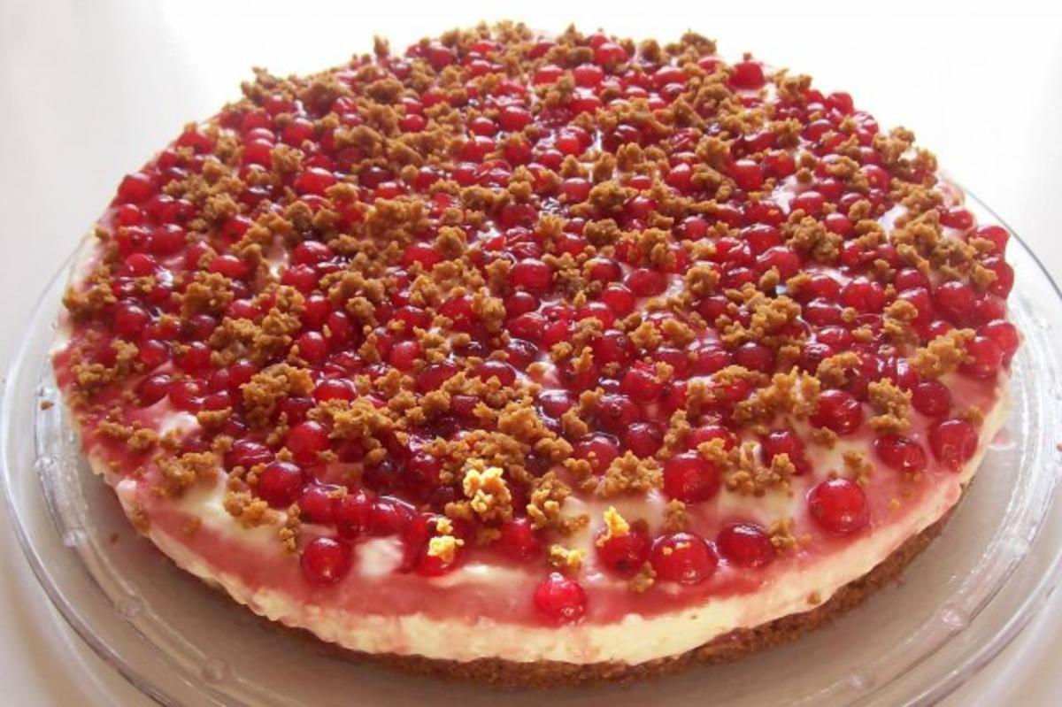 Bilder für Fruchtiger Johannisbeer-Quark-Kuchen mit Karamellboden - Rezept