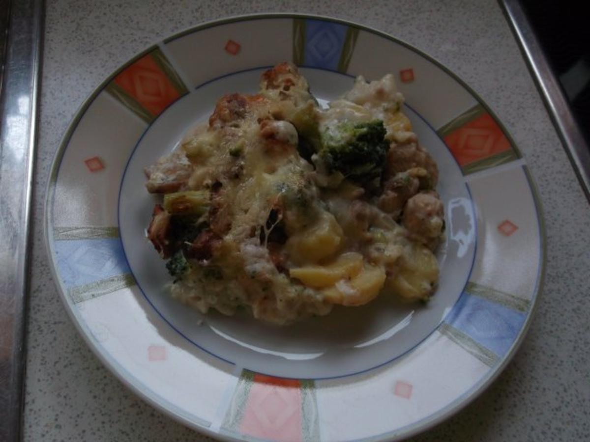 Broccoli-Kartoffel-Hähnchen-Champi-Auflauf - Rezept