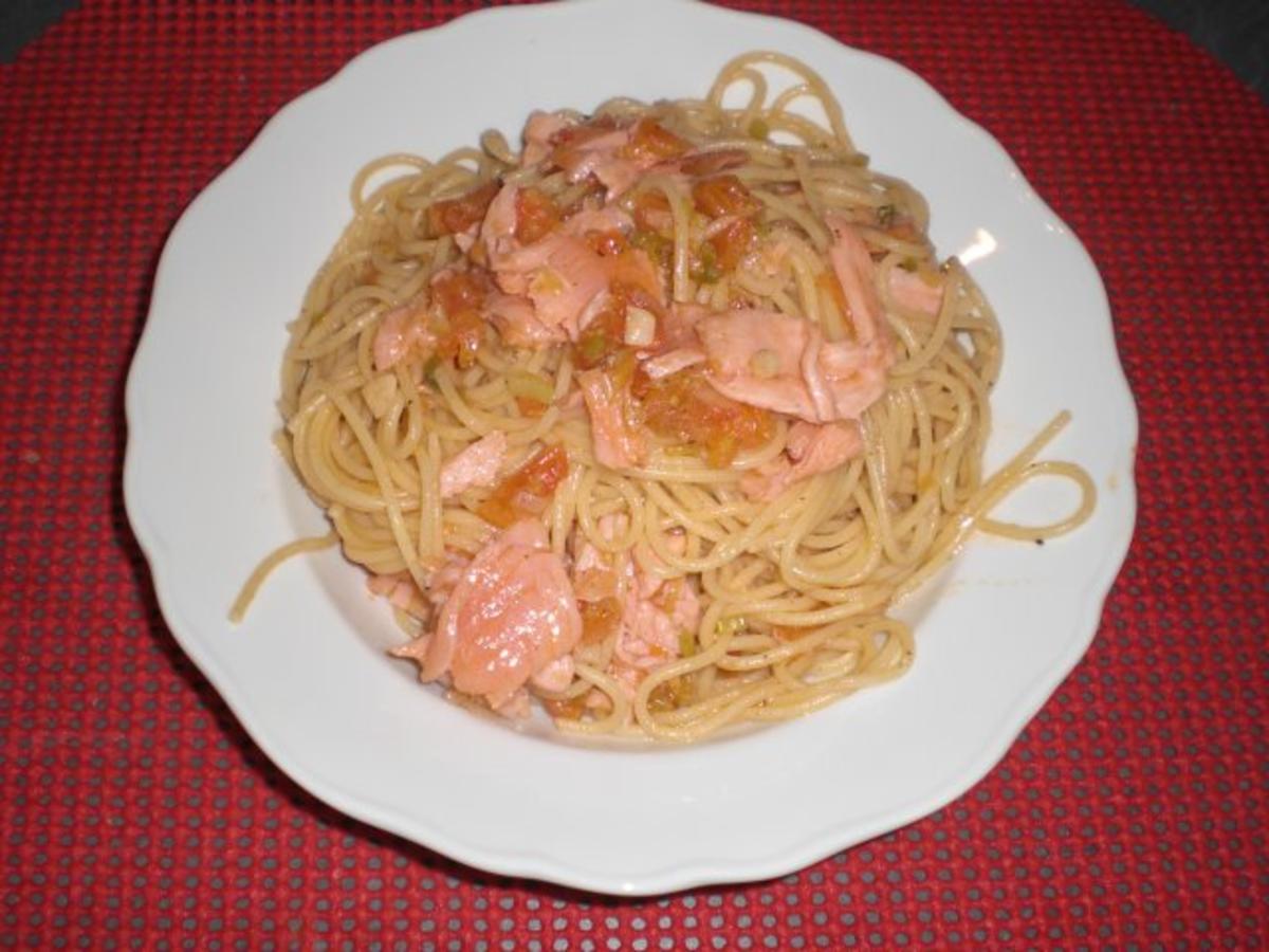 Spaghetti mit geräuchertem Lachs - Rezept