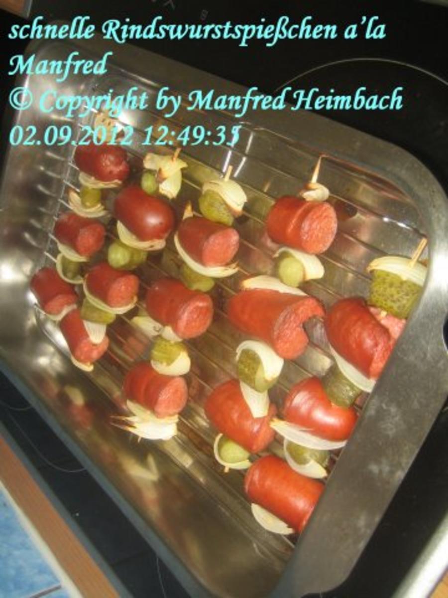 Wurst – Rindswurstspieße mit Backofenfrites und Habenerocreme a’la Manfred - Rezept - Bild Nr. 2
