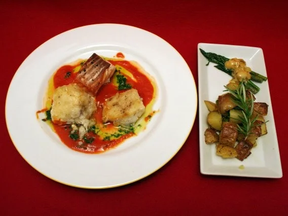 Fischtrio mit Rosmarinkartoffeln und Spargel - Rezept