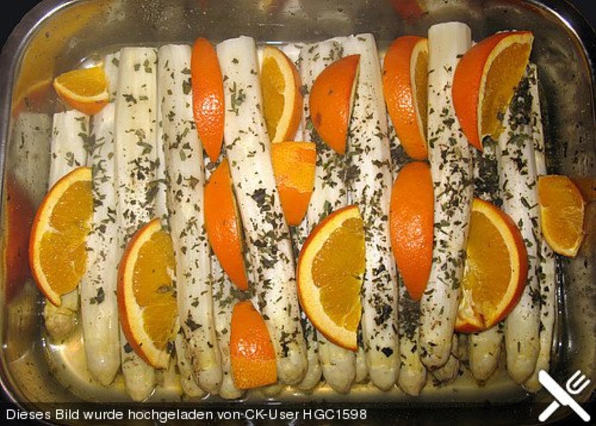 Orangen - Spargel mit frischen Kartoffeln und einer Mascarpone - Limetten - Sauce - Rezept