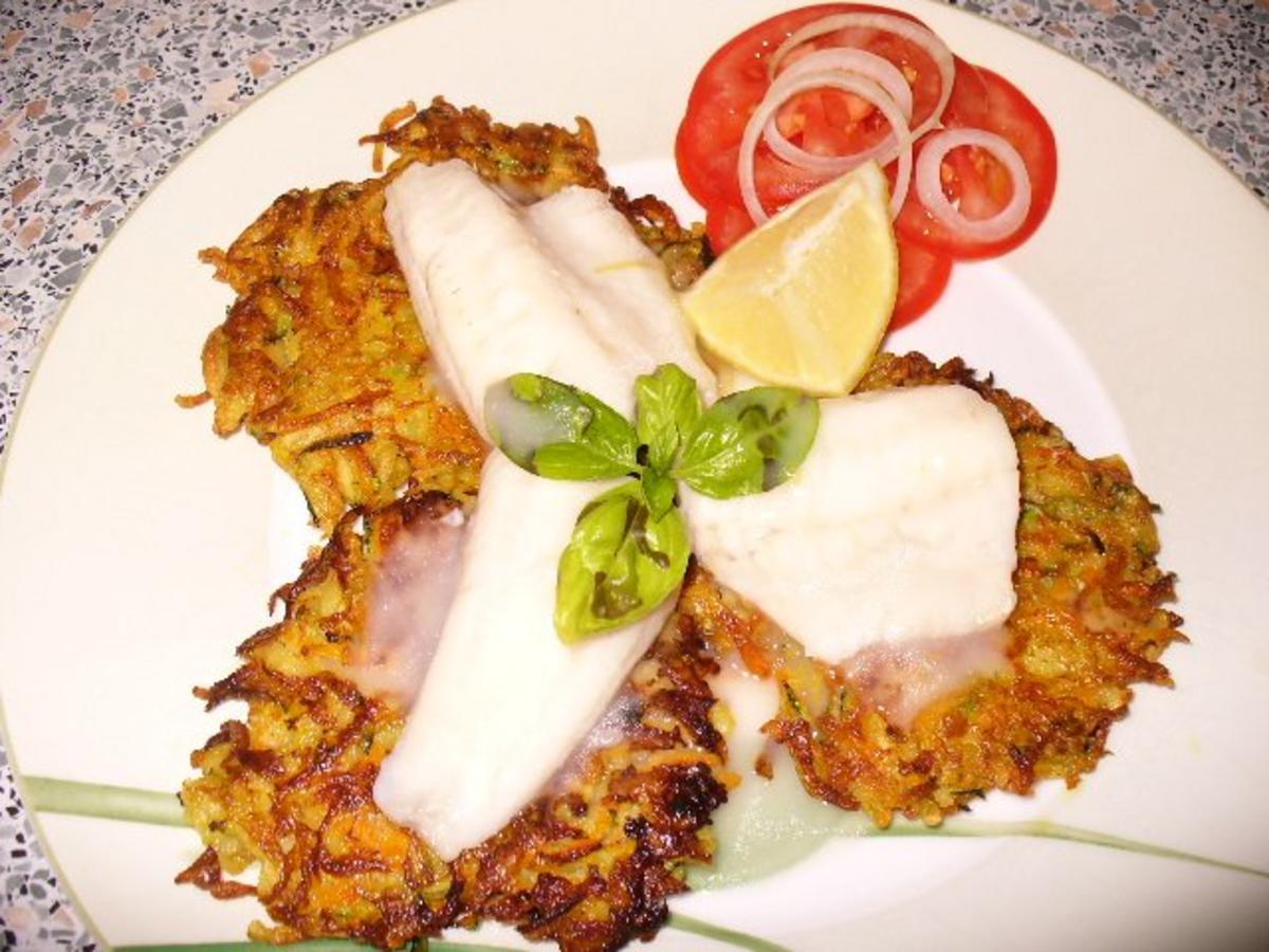 gedünstetes Zanderfilet auf Zucchini-Rösti - Rezept