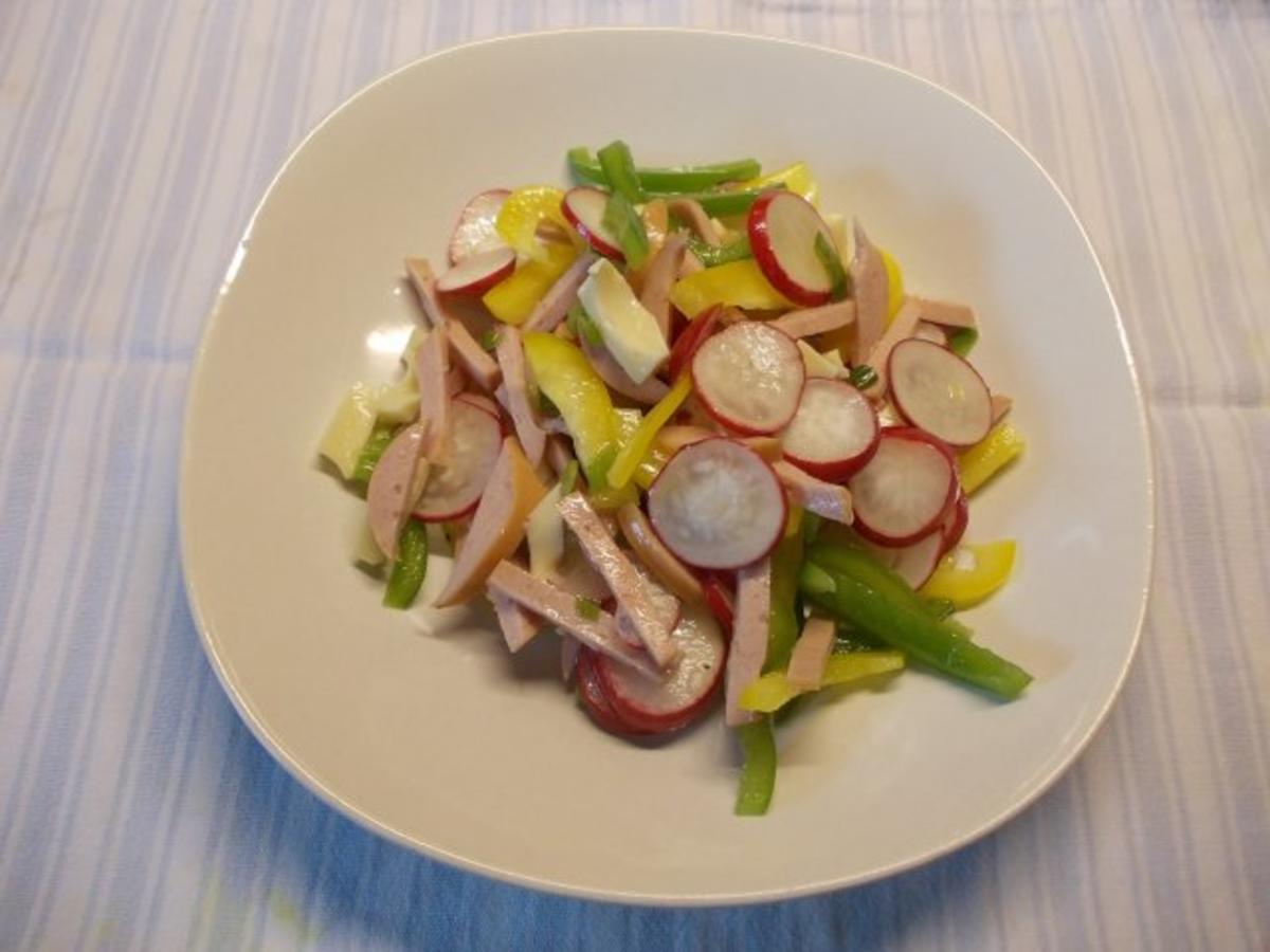 Radieschen-Paprika-Salat mit Käse und Fleischwurst - Rezept