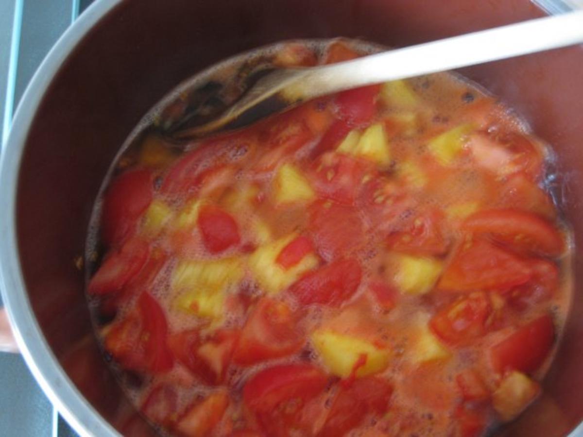 Tomaten-Chutney mit Ananas, Apfel, Aprikosen und Ingwer Reiches Tomaten-Relish - Rezept - Bild Nr. 6