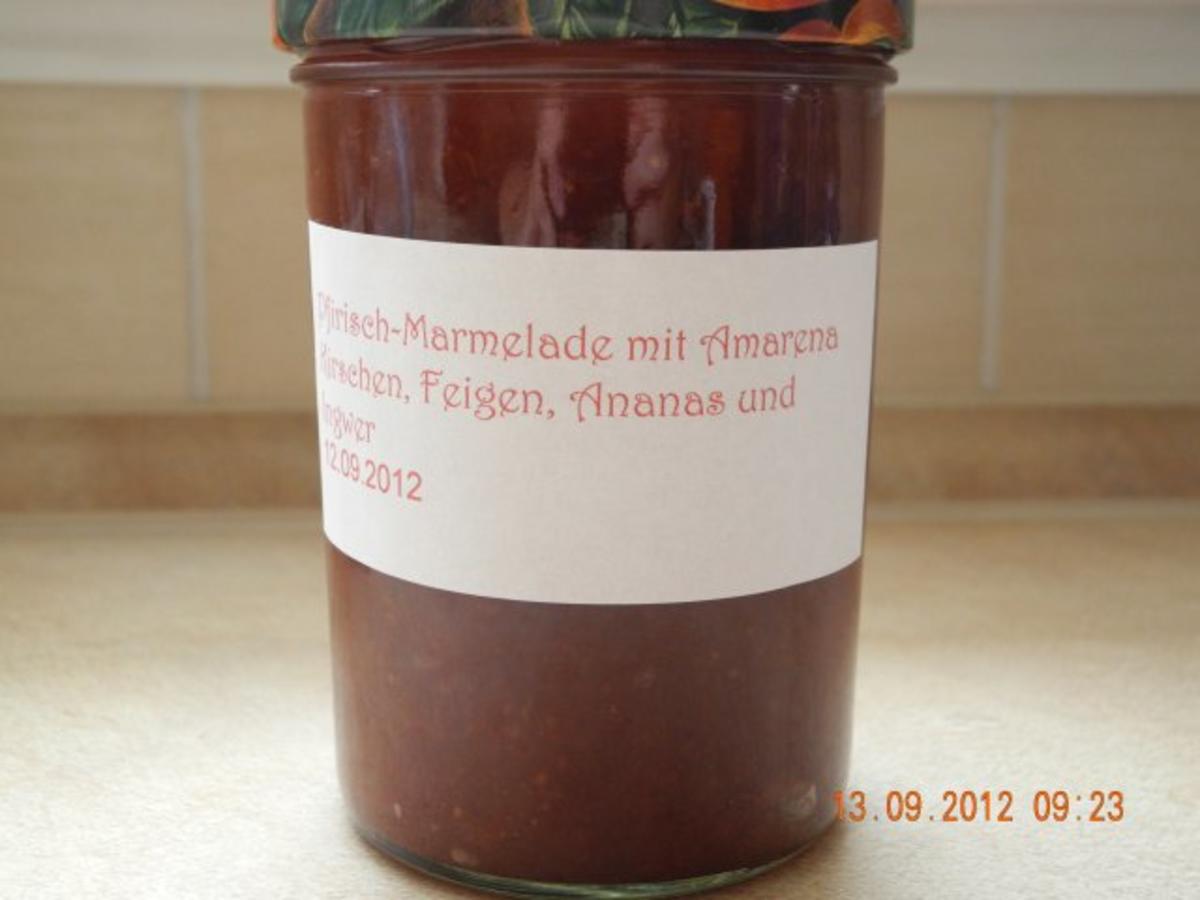 Bilder für Pfirsich-Feigen-Ananas-Amarenakirsch-Marmelade - Rezept