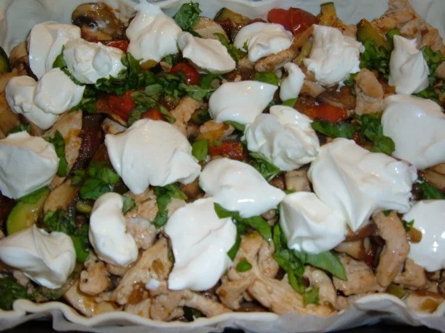 Rezept: Blätterteig : mit Pute, Champignons,Zucchini,Tomate .. Bild Nr. 8 Blätterteig : mit Pute, Champignons,Zucchini,Tomate .. - Rezept - Bild Nr. 8