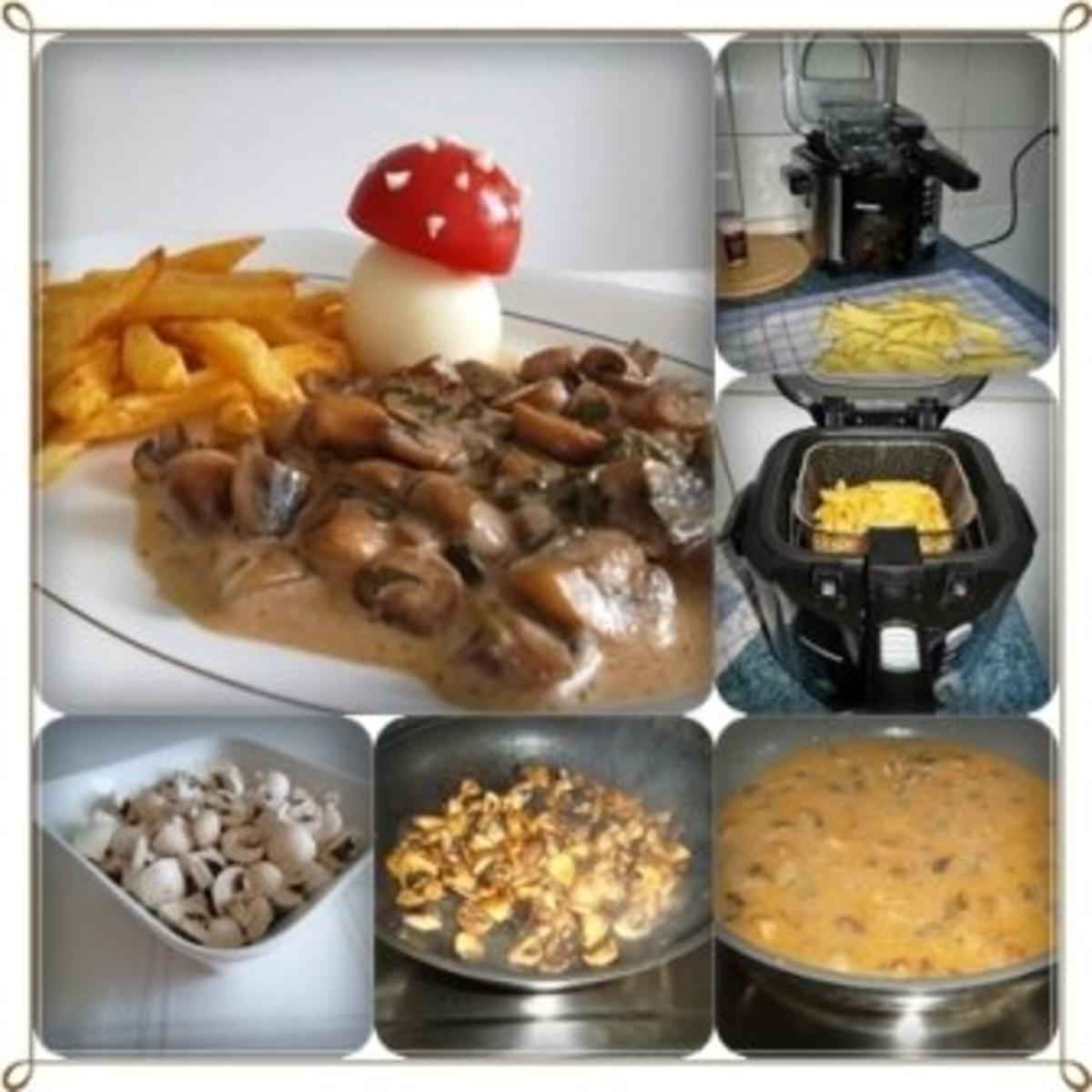 Champignonrahmsauce mit Pommes frites  und einem „Pilzei“ dazu - Rezept - Bild Nr. 11