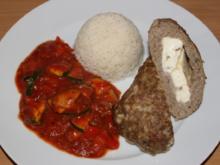 Hackroulade "Greek Style" mit Paprika-Zucchini-Gemüse und Reis - Rezept