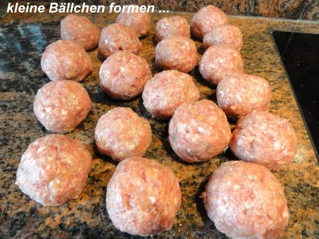 Fleisch:   HACKBÄLLCHEN  (pikant)  zu Prinzeßböhnchen - Rezept - Bild Nr. 3