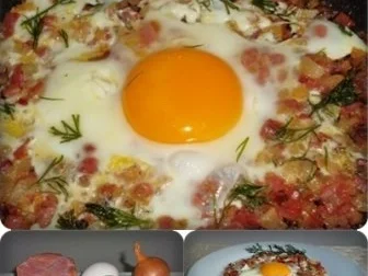 Rezept: Spiegelei auf Schinken-Zwiebelbett Bild Nr. 9 Spiegelei auf Schinken-Zwiebelbett - Rezept - Bild Nr. 9