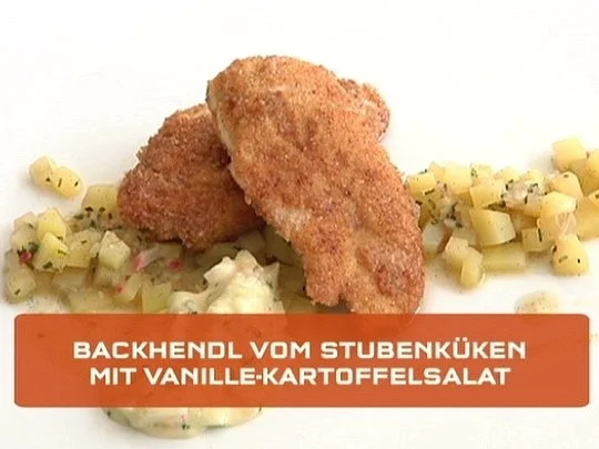 Backhendl vom Stubenküken mit Vanille-Gurken-Kartoffelsalat und Remouladensauce - Rezept