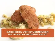 Backhendl vom Stubenküken mit Vanille-Gurken-Kartoffelsalat und Remouladensauce - Rezept