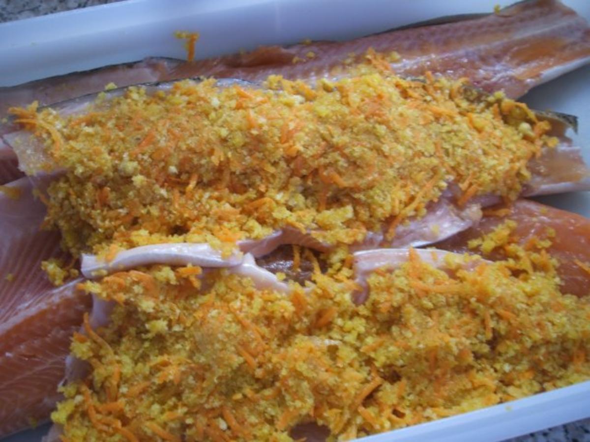 Fisch: Lachsforelle mit Karottenkruste auf Mischgemüse - Rezept - Bild Nr. 6