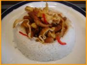 Schweineschnitzel-Eier-Wok mit Reis - Rezept