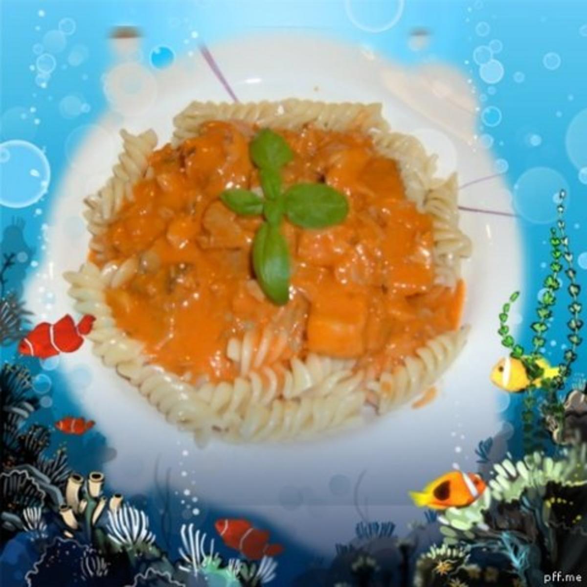 Fisch : 2erlei in Tomatensoße mit Pasta - Rezept