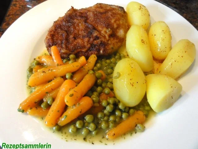 Rezept: Fleisch: STIELKOTELETT mit feinen Erbsen + Möhren Fleisch: STIELKOTELETT mit feinen Erbsen + Möhren - Rezept