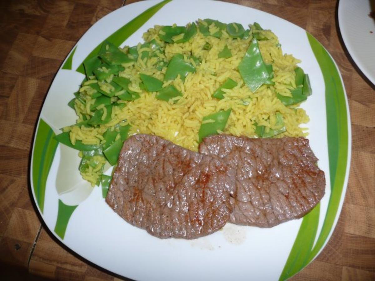 Minutensteak an Basmati-Curry-reis & Zuckerschote - Rezept - Bild Nr. 2