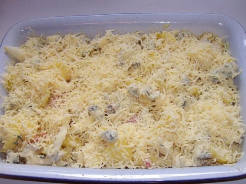 Würziges Kartoffel Birnen Gratin mit Gorgonzola - einfach - 202 kcal/100g