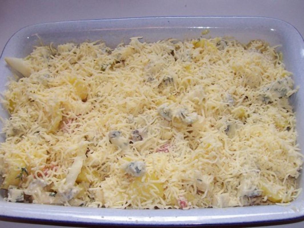 Würziges Kartoffel Birnen Gratin mit Gorgonzola - einfach - 202 kcal/100g