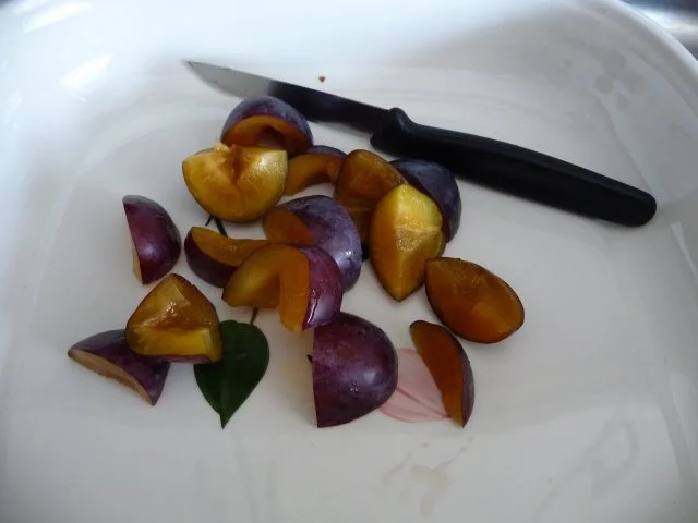 Dessert : Fifty Fifty +++ Pflaumen / Apfel - Crumbel mit Vanilleeis - Rezept - Bild Nr. 3