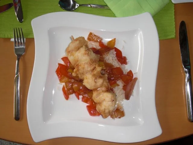 Rezept: Hähnchen Spieß mit Paprika - Ananas Soße (süß/sauer) Bild Nr. 2 Hähnchen Spieß mit Paprika - Ananas Soße (süß/sauer) - Rezept - Bild Nr. 2