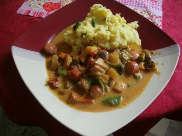 Gemüsewürstchenpfanne mit Kartoffelselleriestampf - Rezept - Bild Nr. 13