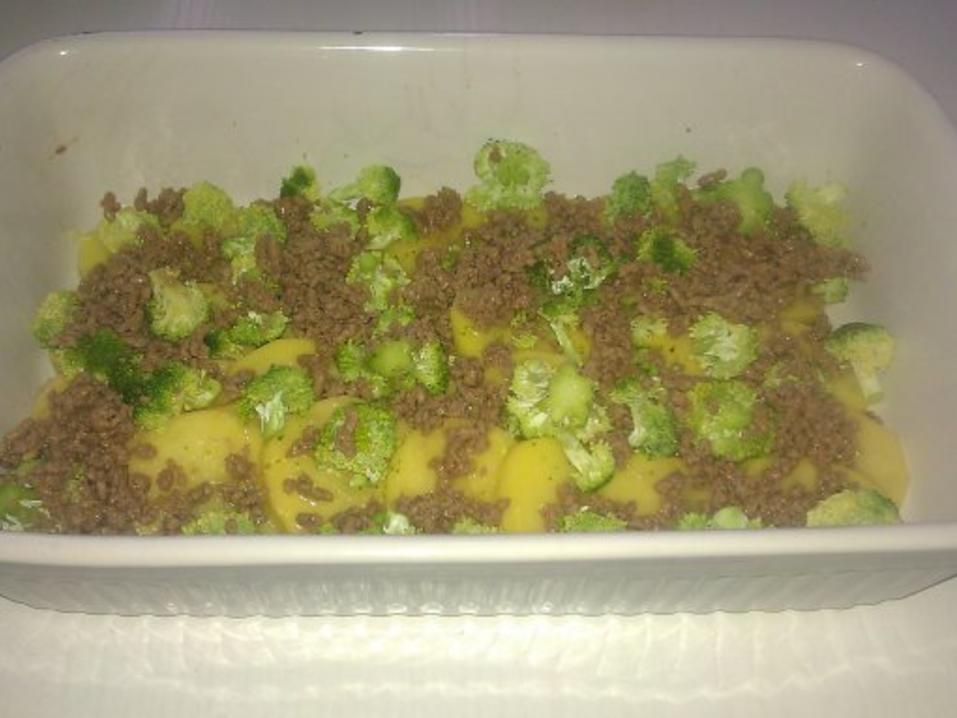 Kartoffelgratin mit Broccoli und Hackfleisch - einfach - 147 kcal/100g Kartoffelgratin mit Broccoli und Hackfleisch - einfach - 147 kcal/100g